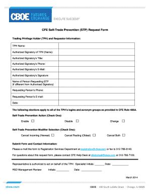 Fillable Online Cfe Self Trade Prevention Stp Request Form Fax Email