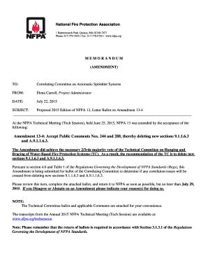 Fillable Online Nfpa Amend Initial Tc Cover Memo Nfpa Nfpa Fax