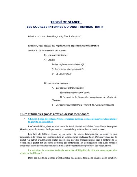 Td Td Sur Les Sources Internes Du Droit Administratif Troisi Me