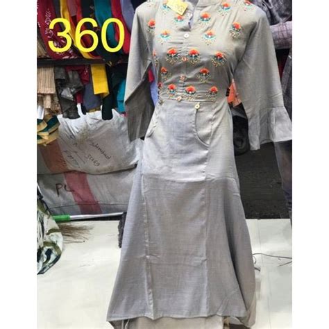 Cotton Party Wear Gray Embroidered Anarkali Kurti Handwash At Rs 200