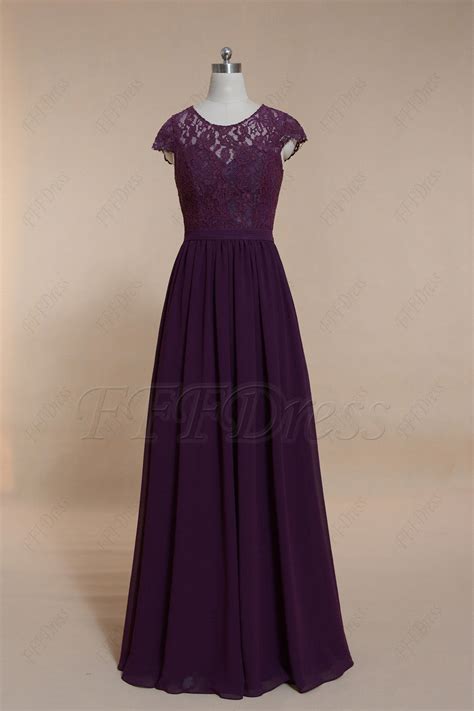 Modest Plum Purple Bridesmaid Dresses Long Fffdress