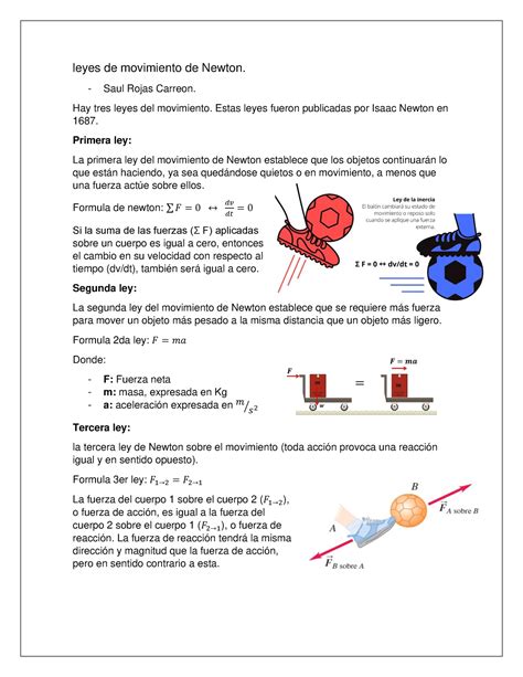 Leyes De Movimiento De Newton Saul Rojas Carreon Hay Tres Leyes Del