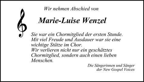 Traueranzeigen Von Marie Luise Wenzel Trauer In Nrw De