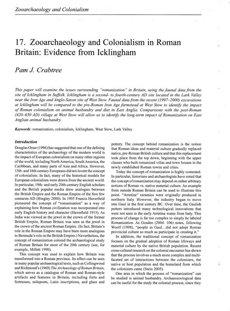 Pdf Zooarchaeology And Colonialism In Roman Britain Evidence From