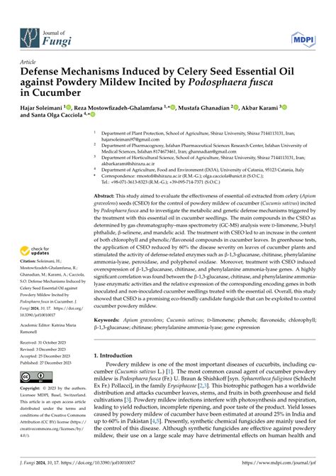 PDF Defense Mechanisms Induced By Celery Seed Essential Oil Against