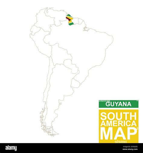 South America contoured map with highlighted Guyana. Guyana map and ...