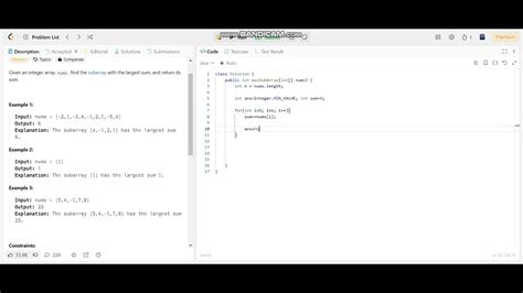 Maximum Subarray Code In Java Youtube