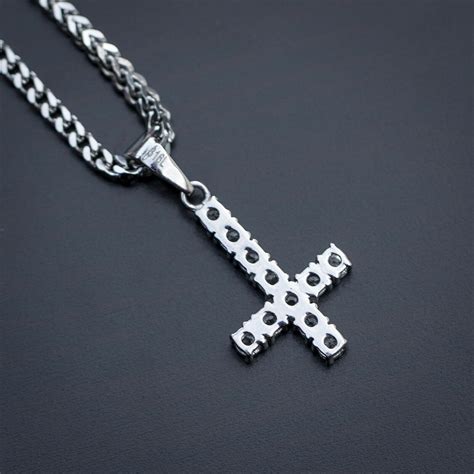 Ice Out Silver Upside Down Cross Necklace Chains Necklaces And Pendants