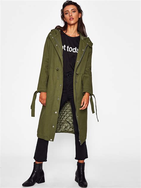 Tied Cuff Drawstring Parka Coat Emmacloth Women Fast Fashion Online