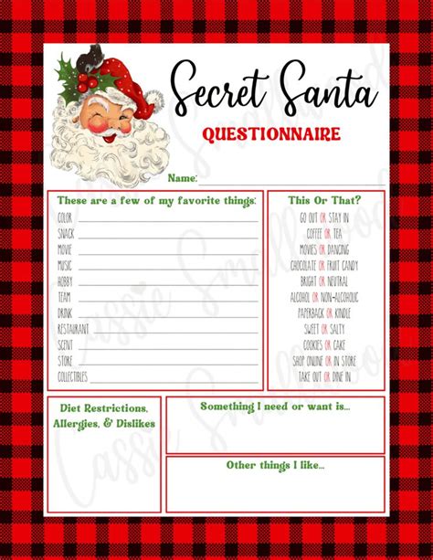 Free Printable Secret Santa Questionnaire Templates Secret Santa