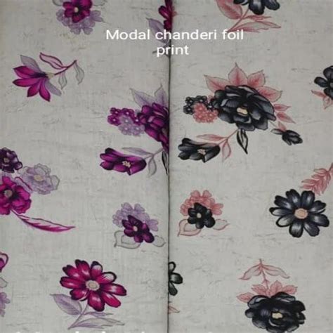 Viscose Rayon Cotton Chanderi Foil Print Fabric Floral Multicolour At