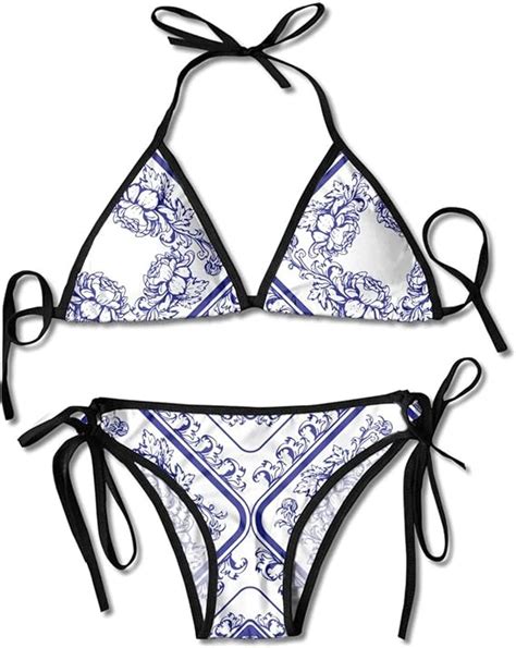 Blue Floral Womens Sexy Bikinis For Women Halter String