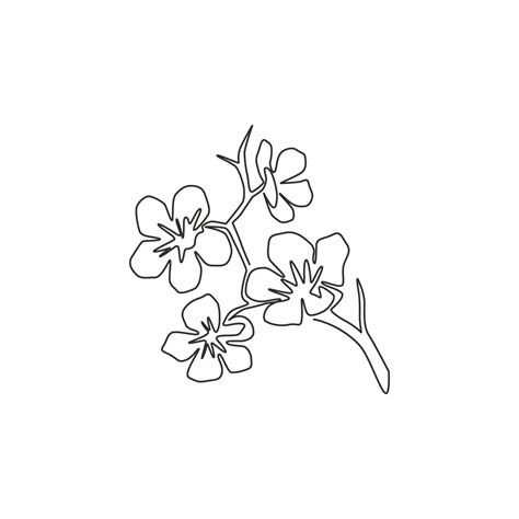 One single line drawing of beauty fresh cherry blossom for home decor ...