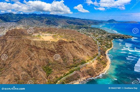 Aerial View of Diamond Head Volcano Crater in Honolulu Hawaii Stock ...