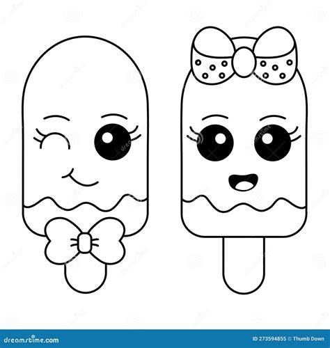 Cute Ice Cream Couple Coloring Page Kawaii Ice Cream With Smiling Face