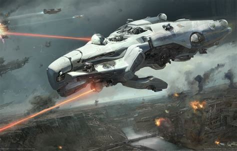 Wallpaper rays, the city, fiction, ship, battle, lasers, Dreadnought ...