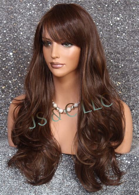 Stunning Human Hair Blend Wig Brown Auburn Caramel Mix Long Etsy