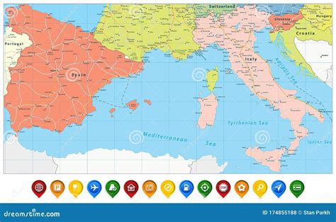 西班牙和意大利地图和彩色地图图标 向量例证 插画 包括有 亚特兰提斯 城市 大陆 图象 绘图 174855188