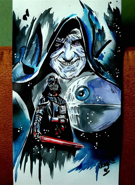 The Dark Side Darth Vader Darth Sidious Watercolor Painting Star Wars