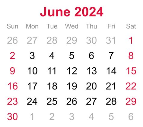 2024 June Calendar Pngs For Free Download