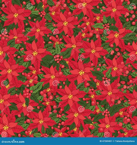 Red Poinsettiachristmas Seamless Pattern Stock Vector Illustration