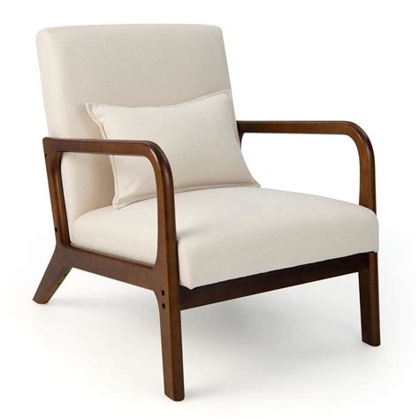 Costway Beige Modern Accent Chair Leisure Armchair With Rubber Wood