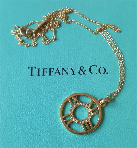 Tiffany And Co Yellow 18ct Gold And Diamond Atlas Round Pendantnecklace