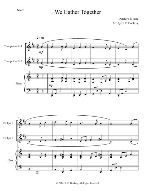 We Gather Together Trumpet Duet With Piano Accompaniment Arr B C