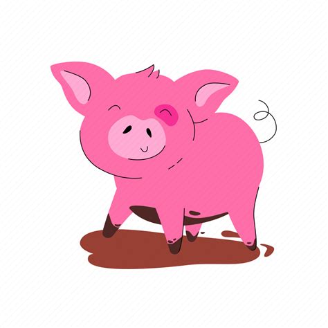 Cute Animal Piglet Pig Mud Puddle Illustration Download On