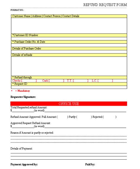 Refund Request Form Format Excel PDF Sample