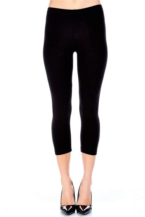 Cotton Spandex Capri Leggings Below Knee Plain Solid Stretchy Capris