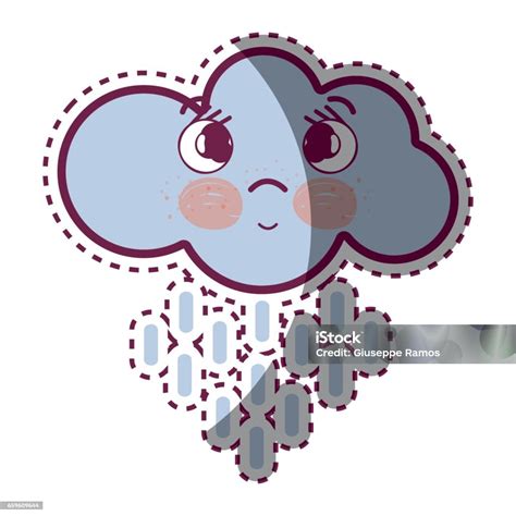 Kawaii Thinking Cloud Raining With Eyes And Cheeks Stock Illustration Download Image Now Art