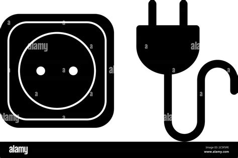 Wall Electricity Socket And Cable Icon Black European Power Outlet