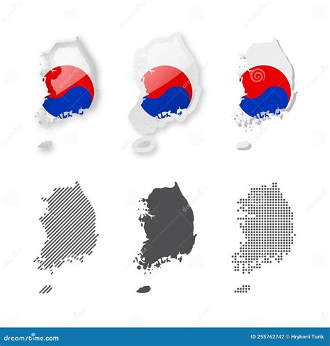 South Korea Maps Collection Six Maps Of Different Designs Stock