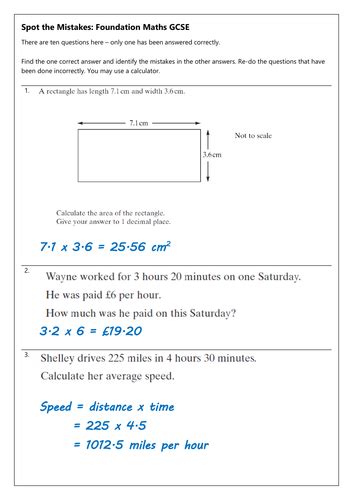 Spot The Mistake Gcse Maths Revision Teaching Resources