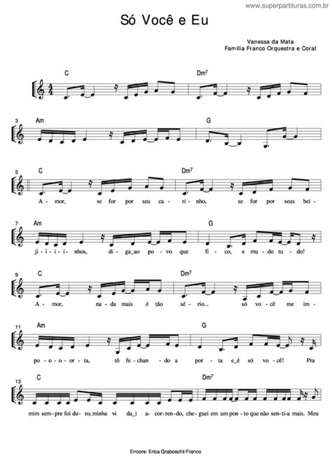 Letra De Vanessa Da Mata Só Você E Eu - Super Partituras - Só Você E Eu - Do Maior (Vanessa da Mata), com cifra