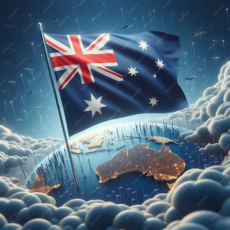 Premium Photo Australian Flag Flying High With City Background