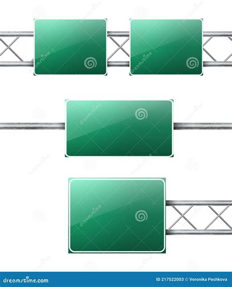 Highway Green Road Signs Blank Signage Boards Set Cartoon Vector