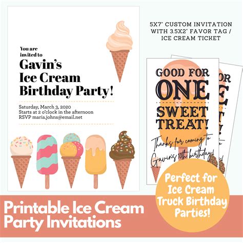 Printable Ice Cream Birthday Party Invitations And Favor Tags Worksheets Library