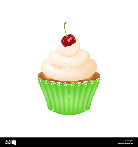 Cake With Cherry On Top Delicious Cupcake With Whipped Cream And