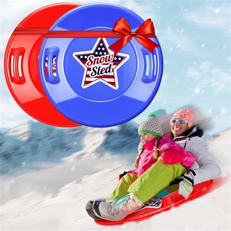 27” 2 Pack Snow Sled For Kids Heavy Duty Downhill Plastic Sled Cold