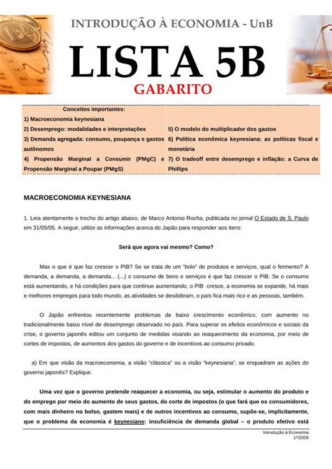 PDF Gabarito Lista 5B 2011 Monitoria de Introdução à Economia PDF