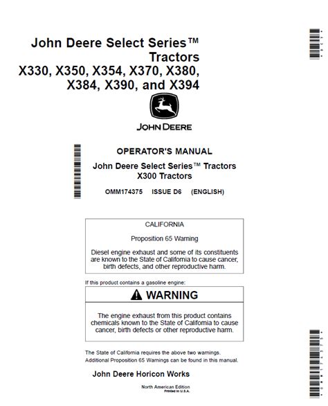 John Deere X330 to X394 Tractors Operator's Manual - The Repair Manual