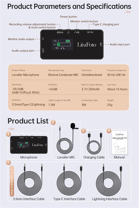 LituFoto VV18 lavalier csíptetős mikrofon USB Type C csatlakozóval