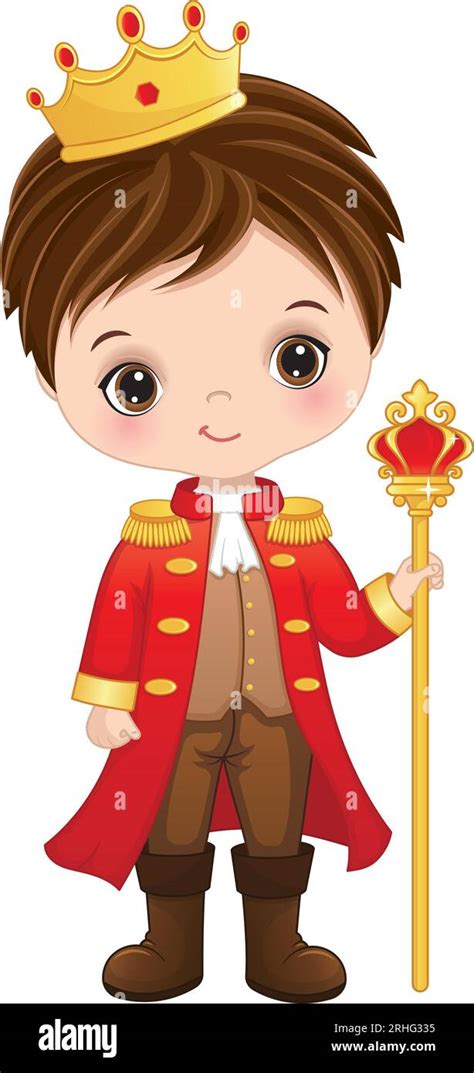 Vector Cartoon Cute Little Prince Holding Sceptre Stock Vector Image ...