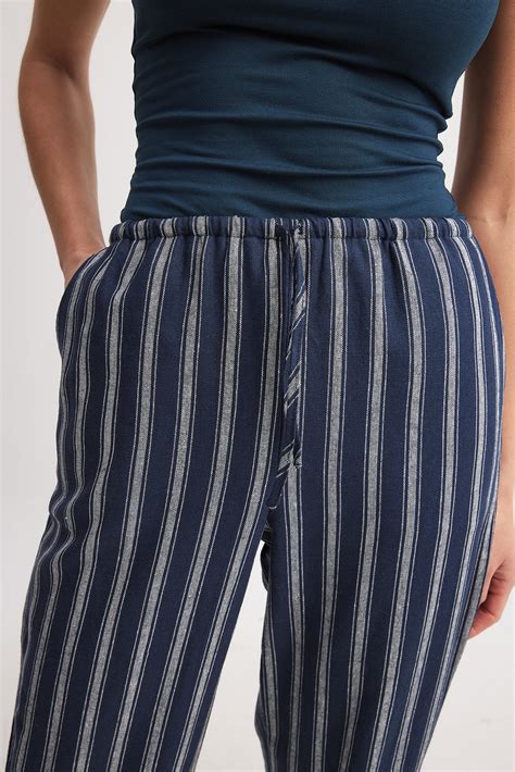 linen blend striped pants navy na kd