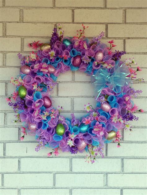 Deco Mesh Easter Wreath For Front Door Easter Egg Wreath Etsy