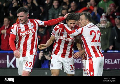 Stoke Citys Ramadan Sobhi Celebrates Scoring Hi Res Stock Photography