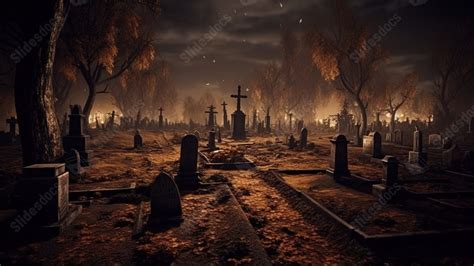 Graveyard At Night With Graves And Trees Powerpoint Background For Free ...