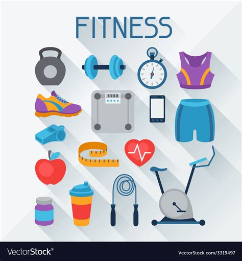 Sports And Fitness Icons Set In Flat Style Vector Image